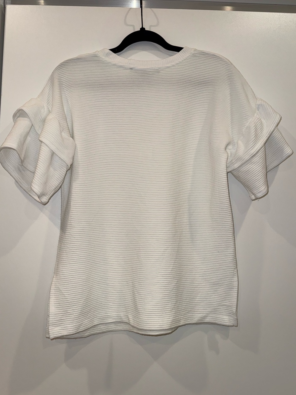 French Connection White Ribbed Short-Sleeve Ruffle Tee - Picture 3 of 3
